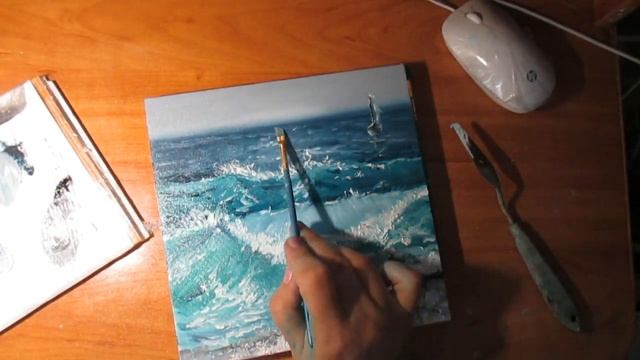 Море волна нарисовать масляными красками. смотреть онлайн