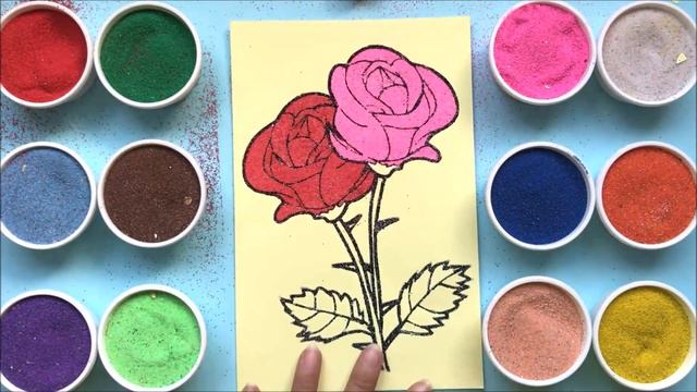 Rose sand painting toys / How to coloring rose / Learn colors / Sand art смотреть онлайн