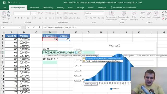 Excel - Ile osób uzyskało wynik (odchylenie standardowe i rozkład normalny) - widzowie #107 смотреть онлайн