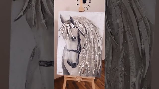 Зеркальная картина Лошадь (барельеф, серебряная поталь, горный хрусталь) LUX картина премиум класса смотреть онлайн