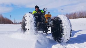 Снегоход из мотоблока по весеннему снегу