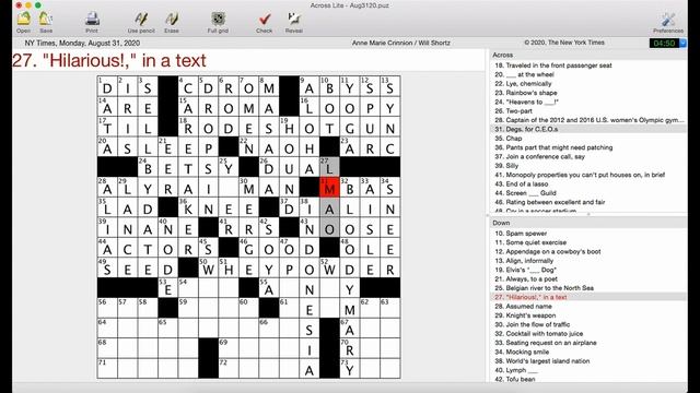 Root for Me | New York Times Crossword Puzzle Walkthrough | Monday, August 31st 2020 смотреть онлайн