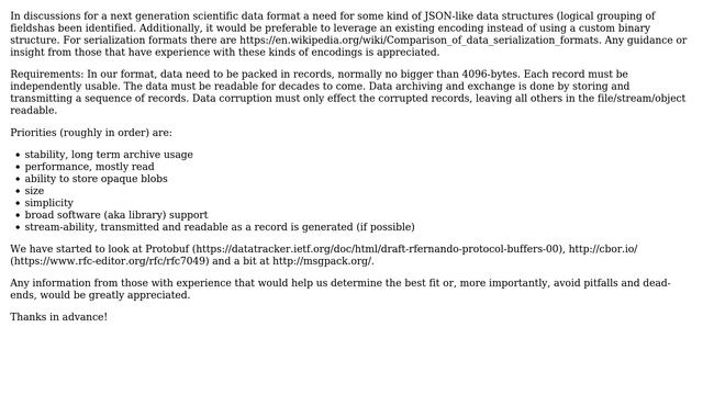 Considerations for binary seralizations (Protobuf, CBOR, MessagePack, etc.) for a long term... смотреть онлайн