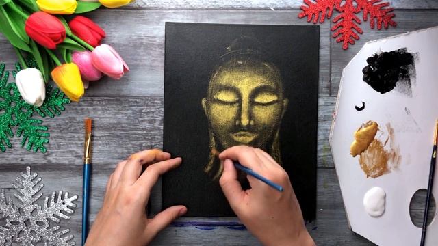 КАК НАРИСОВАТЬ БУДДУ • Рисуем просто интерьерную картину с золотом смотреть онлайн