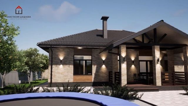 Одноэтажный дом со вторым светом и террасой для узкого участка 175 м2 / Проект дома К-229 смотреть онлайн