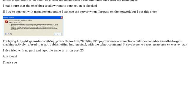 Connection failed: SQLState: '01000' SQL Server Error: 10061 смотреть онлайн