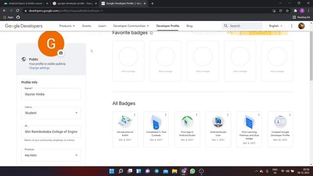 Creating Google Developer Profile for Android basis in Kotlin Course смотреть онлайн