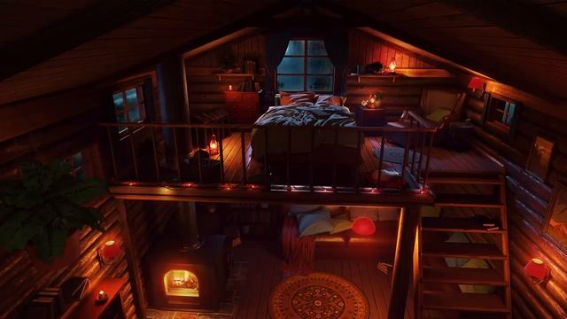 Cozy Cabin At Night With Rain Sounds And Crackling Fireplace For Sleep, Study And Relax