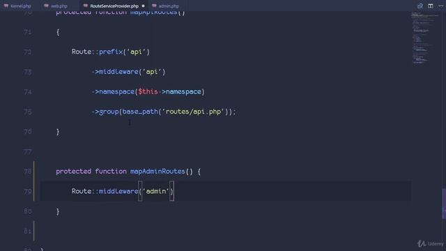 Udemy Laravel - 078 Cleaning up our routes files with custom middleware groups смотреть онлайн
