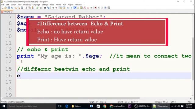 PHP Programming | Variables | Echo and Print | Operators In PHP for Beginners смотреть онлайн
