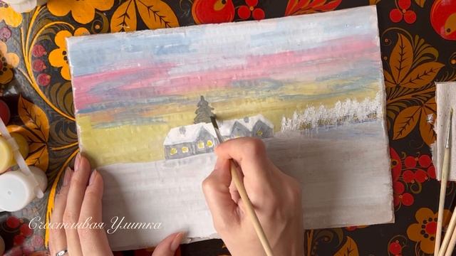 Рисунок для детей зима, дома, лес, мороз красками // Гуашь // How to draw // Идея рисунка смотреть онлайн
