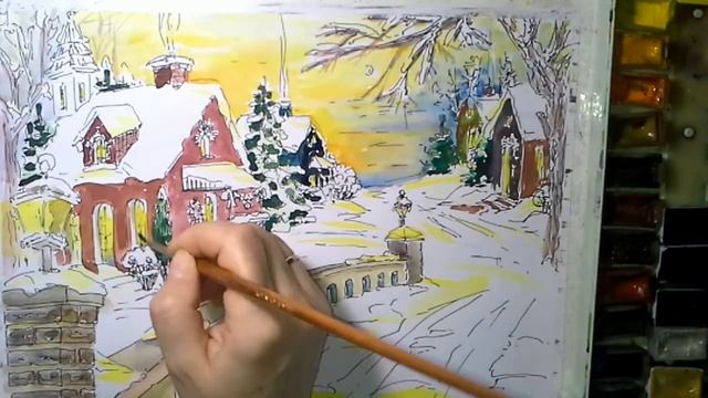 ВЕЧЕР ПЕРЕД РОЖДЕСТВОМ 2019 учимся рисовать МАРКЕР-АКВАРЕЛЬ. Evning before christmas watercolor. смотреть онлайн