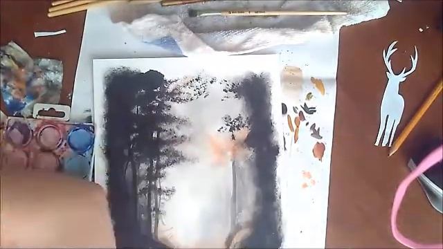 Рисунок Акварелью.Олень в лесу.-SNOW- смотреть онлайн