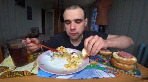 МУКБАНГ АСМР БУТЕРБРОДЫ / ЯИЧНИЦА / КАША ПШЕННАЯ / СОУС / ЗЕЛЕНЬ / EATING ASMR Mukbang #466