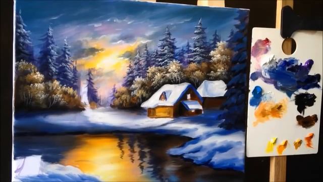 Painting a Winter Wonderland Landscape with Acrylics - Lesson 1 смотреть онлайн