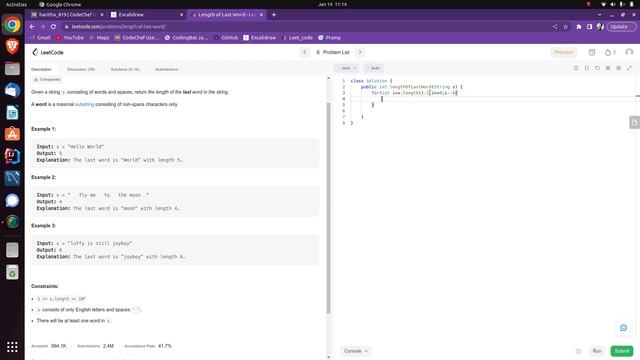 Length of last word in a string-Leet code || Java смотреть онлайн