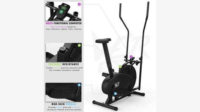 We R Sports 2-in-1 Elliptical Cross Trainer And Exercise Bike Fitness Cardio Workout With Seat