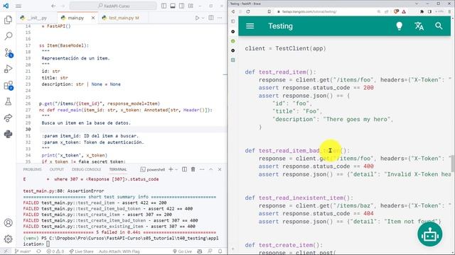 FastAPI Curso: 205 Primera SOLUCIÓN a las Pruebas con pytest - Envío de Header como Parámetro Query смотреть онлайн