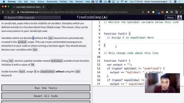 Global Scope and Functions (Basic JavaScript) freeCodeCamp tutorial смотреть онлайн