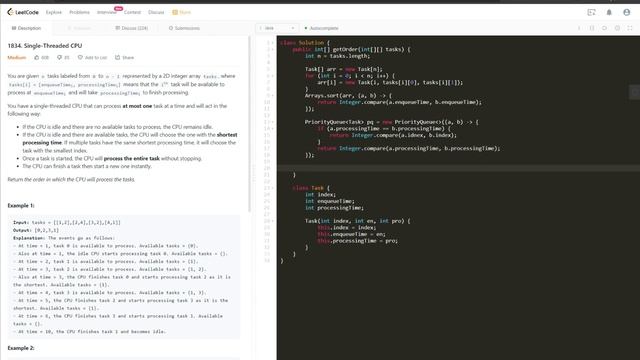 1834. Single-Threaded CPU, LeetCode, Java смотреть онлайн