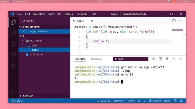 Язык Си. #024. Запуск программы и код ответа. смотреть онлайн
