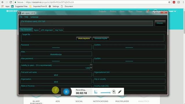 Genetating keystore file using apk signer for signing apks in cocoon.io or phonegap or cordova смотреть онлайн