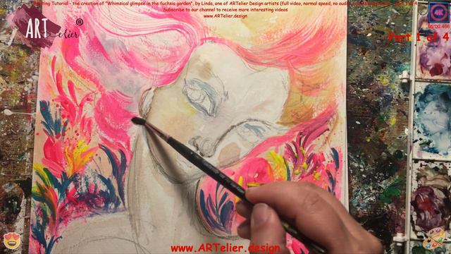 Painting Tutorial - the creation of "Whimsical glimpse in the fuchsia garden", by Linda смотреть онлайн