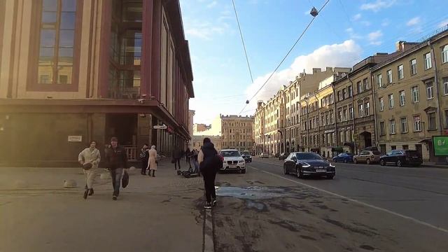 Downtown Of St. Petersburg, Russia. Walking Tour Night And Day