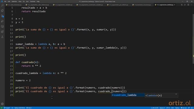 Python Curso V2: 256 Expresión Lambda (Función Anónima) para Calcular el Cuadrado de un Número смотреть онлайн