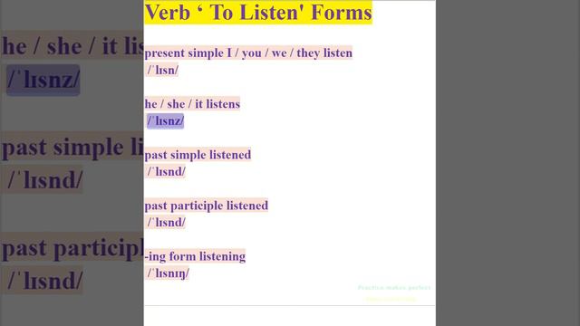 Verb 'To Listen' Forms #pronunciation #grammarcourse #englishgrammar смотреть онлайн