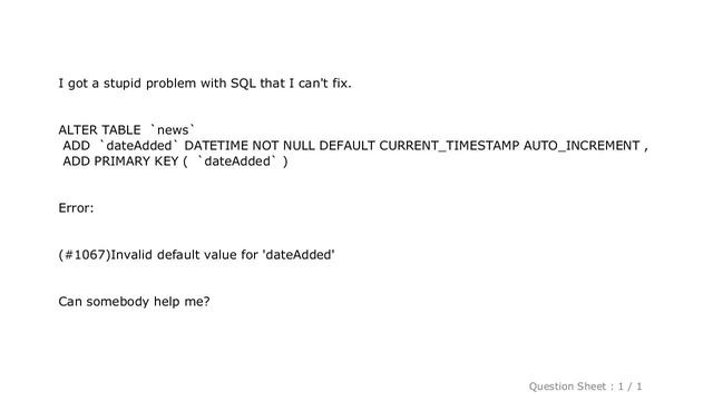 MySQL : Invalid default value for 'dateAdded' смотреть онлайн
