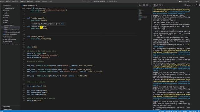 PYTHON TKINTER PAUSE AUDIO PYGAME Création, options , utilisations #0010 смотреть онлайн
