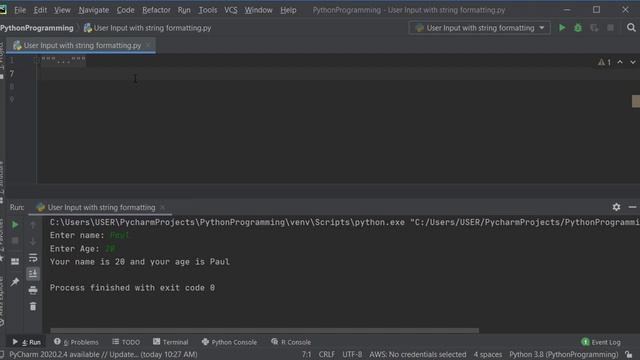Python 67: User input with string formatting смотреть онлайн