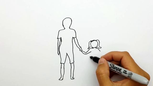 Рисунок для ПАПЫ | Как нарисовать Папу с Дочкой | Просто рисуем силуэт Папы и Дочки. #605 смотреть онлайн