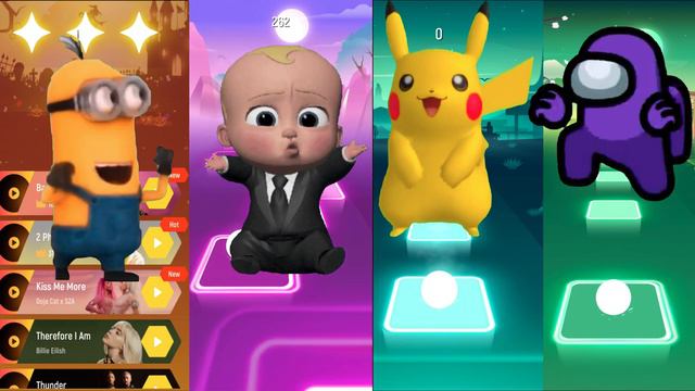  Minion vs Baby Boss vs Pikachu vs Among Us Tiles Hop