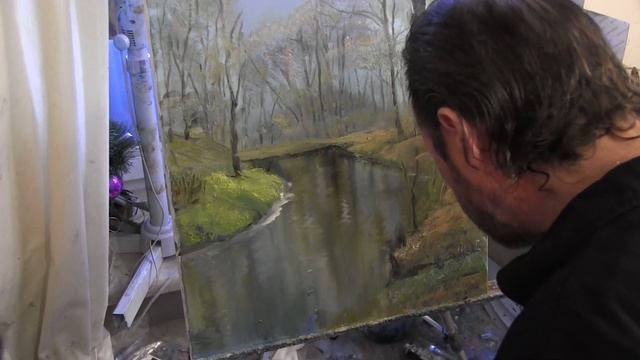 Художник Игорь Сахаров, как научиться рисовать речку в лесу, уроки рисования смотреть онлайн