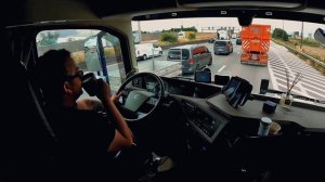 Slow day, traffic, relaxing drive - Pov truck driving Volvo FH 540