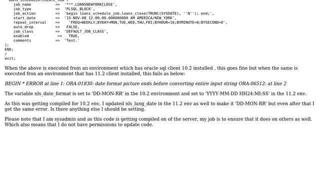 Databases: ORA-01830 Error for 11.2.0 client but not for 10.2 client смотреть онлайн
