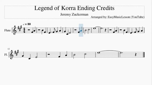 Flute Sheet Music: How to play Legend of Korra Ending Credits by Jeremy Zuckerman смотреть онлайн