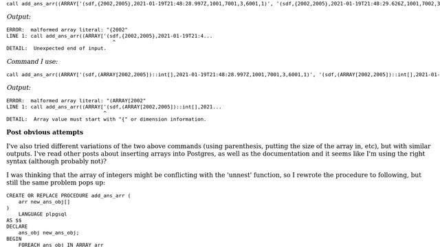 Postgres 12: Inserting array of composite types, composite type has an array field. Malformed... смотреть онлайн