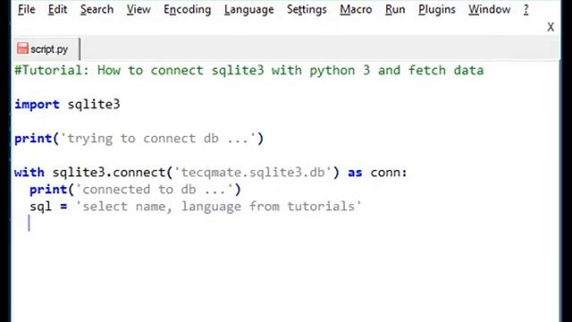 Python Tutorial for beginners| Fetch data from SQLite 3 with Python 3 | Tecq Mate смотреть онлайн