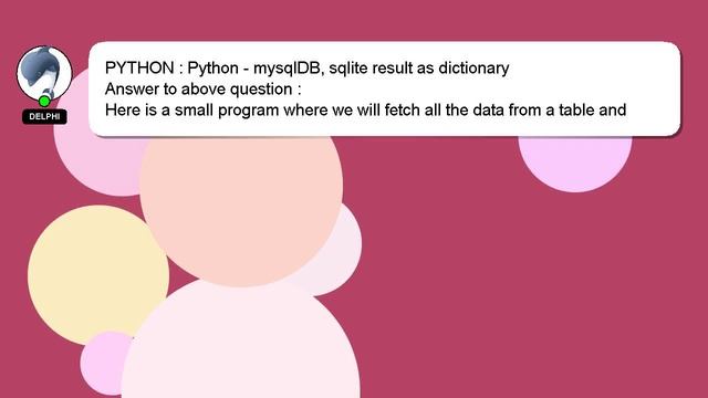 PYTHON : Python - mysqlDB, sqlite result as dictionary смотреть онлайн
