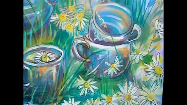 Картина Батик Мятный чай на ромашковом поле