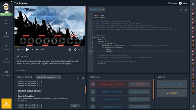 Codingame. The Descent
