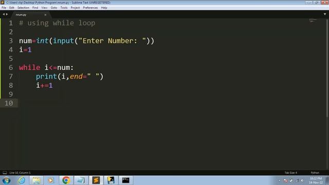 python program to print n natural numbers using while loop and for loop смотреть онлайн