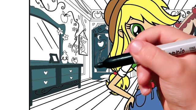 Coloring Pages EQUESTRIA GIRLS - Applejack's Room. How To Draw My Little Pony. Easy Drawing Tutoria