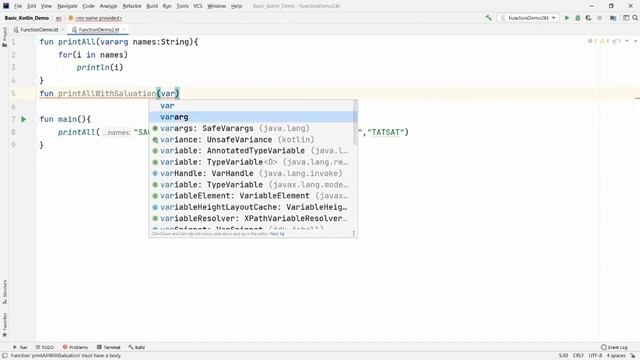 Kotlin Basics - Functions with Vararg Parameters - Practical Demonstrations смотреть онлайн