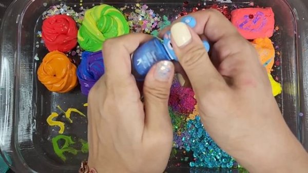 Rainbow Baby Shark Slime Mixing Makeup,Parts, Glitter Into Slime#ASMR#slime#satisfying