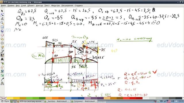#Сопромат. РГР №2 - ч.II.2 : построение эпюр в балке - по точкам смотреть онлайн