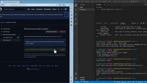 Using a GitHub Access Token in VS code